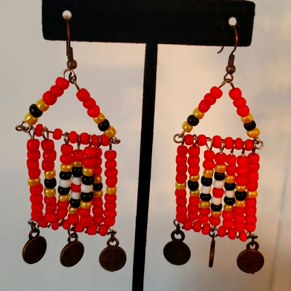Handmade Turkish Beaded Earrings Pierced NWOT Never Worn